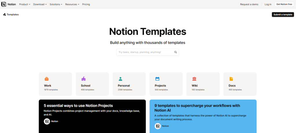 Notion home page